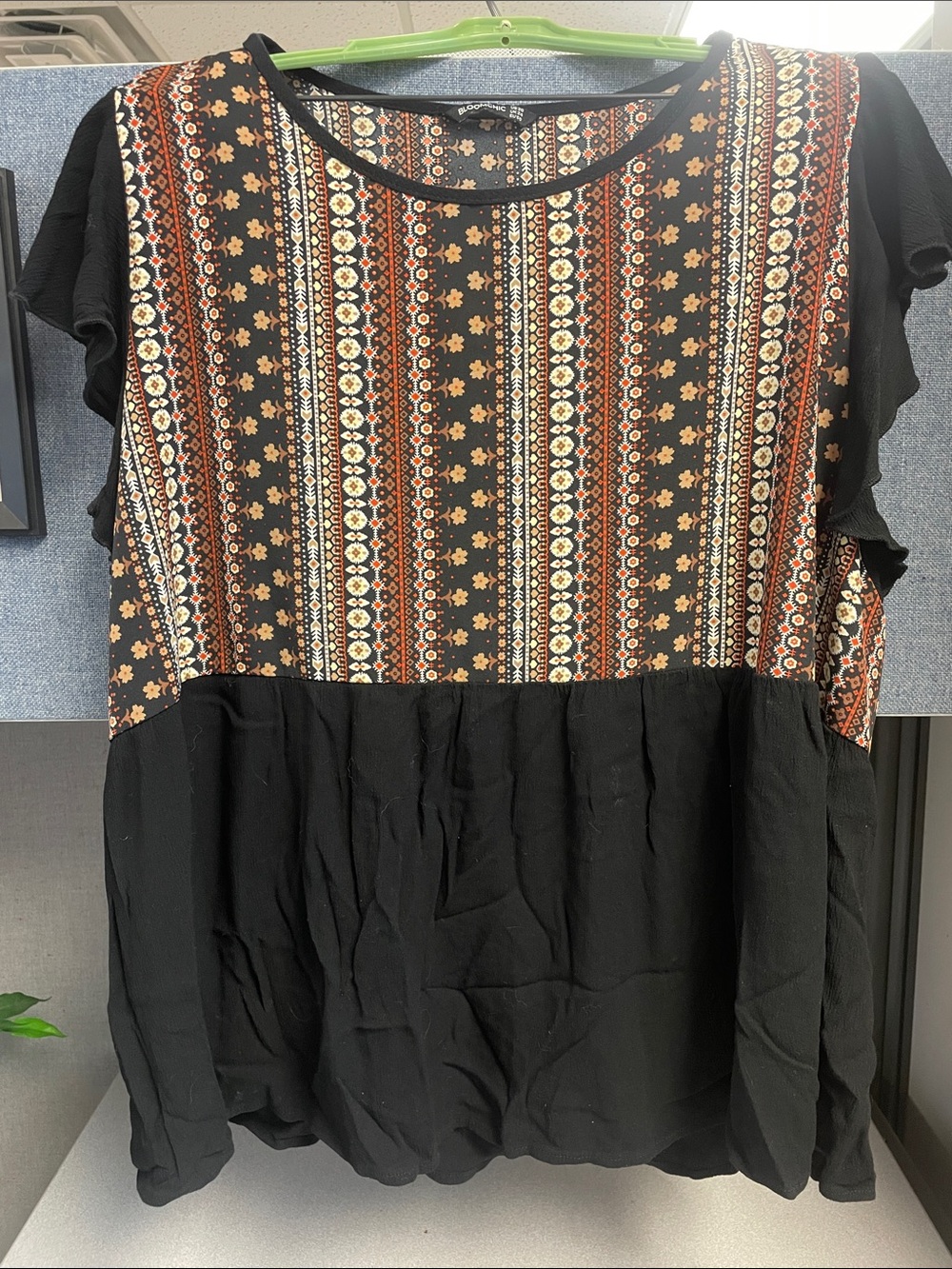 BloomChic Black Top with Rust and Cream Boho Stripes
